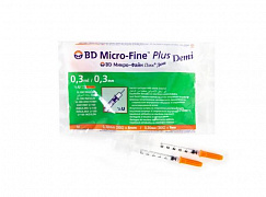 Шприцы инсулиновые одноразовые BD Micro-Fine Plus Demi с иглами 0,3 ml U-100 0,30 x 8,0 mm (30 G) N10