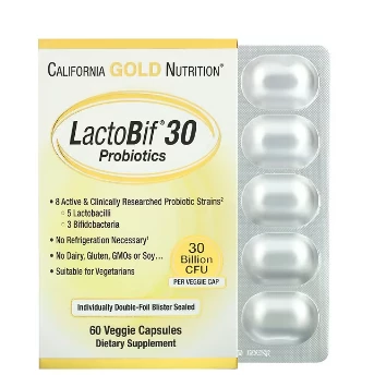 Пробиотики California Gold Nutrition, LactoBif, 30 млрд КОЕ, 60 вегетарианских капсул:uz:Kaliforniya oltin oziqlantiruvchi probiyotiklari, LactoBif, 30 milliard CFU, 60 sabzavotli kapsulalar