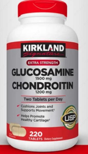 Таблетки Глюкозамина с Хондроитином Kirkland Extra strength Glucosamine+Chondroitin (220 шт.):uz:Hondroitin bilan Glucosamine planshetlar Kirkland qo'shimcha kuch Glucosamine + Chondroitin(220 dona.)