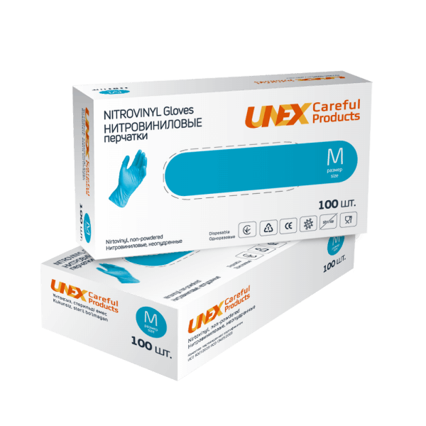 Нитровиниловые Перчатки Mедицинские UNEX Group Размеры: XL / L / M / S