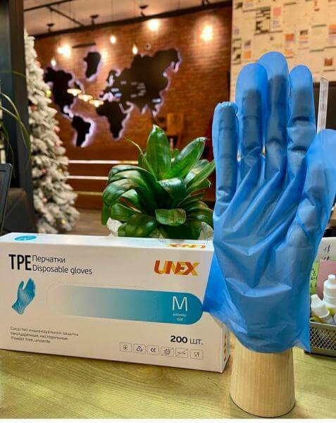 Перчатки TPE синий , чёрный медицинские перчатки UNEX Group