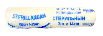 Бинт тканый медицинский стерильный 7 м х 14 см:uz:Bandaj to'qilgan tibbiy steril 7 m x 14 sm