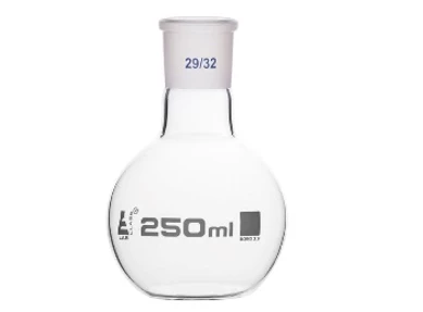 Колба плоскодонная 250 мл, шлиф 29/32, боросиликатное стекло:uz:Yassi tubli kolba 250 ml, shlif 29/32, borosilikat shisha