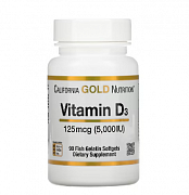 California Gold Nutrition, витамин D3, 125 мкг (5000 МЕ), 90 капсул из рыбьего желатина