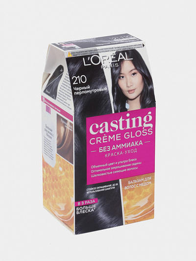 Краска для волос L'Oreal Casting Creme Gloss, тон 210 черный перламутровый