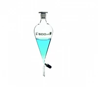 250 ml bo'linadigan huni, borosilikat shisha, nok shaklidagi, 19/26 silliqlash bilan, qulflash krani bilan