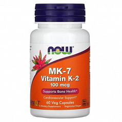 NOW Foods, MK-7, витамин K2, 100 мкг, 60 растительных капсул:uz:NOW Oziq-ovqatlar, MK-7, K2 vitamini, 100 mkg, 60 sabzavotli kapsulalar