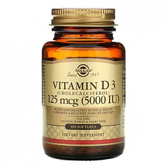 Витамин D3 (холекальциферол), Solgar, 125 мкг (5000 МЕ), 100 капсул:uz:Vitamin D3 (xolekalsiferol), Solgar, 125 mkg (5000 IU), 100 kapsula