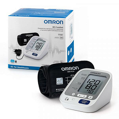 Тонометр  измеритель артериального давления  Omron OMRON M3 COMFORT   с умной манжетой Intelli Wrap - 360 градусов:uz:Tonometr  OMRON M3 COMFORT  aqlli manjetli Intelli Wrap - 360 daraja   qon bosimi o'lchagich