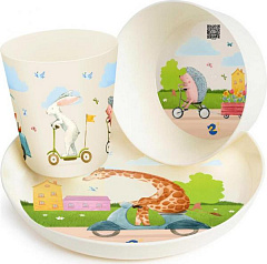Набор детской посуды Plast Team Baby Play with Me Animals (тарелка, миска, стакан 270 мл):uz:Bolalar idishlari to'plami Plast Team Baby Play with Me Animals (tovoq, piyola, stakan 270 ml)