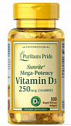 Vitamin D3, Puritan's Pride, Vitamin D3, 10 000 IU, 100 kapsula
