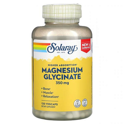 Solaray, Глицинат магния с высокой усвояемостью, 350 мг, 120 вегетарианских капсул:uz:Solaray, yuqori singdiriladigan magniy glitsinat, 350 mg, 120 sabzavotli kapsulalar
