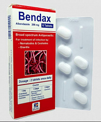 Противоглистный препарат Bendax (6 таблеток):uz:Bendax parazitlarga qarshi tabletka