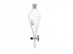 Ptfe qulflash krani bilan 250 ml, nok shaklidagi bo'linish huni 