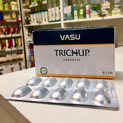 Капсулы против выпадения волос Тричап (Vasu Trichup Capsules):uz:Soch to'kilishi qarshi kapsulalar VASU Trichap Capsules.