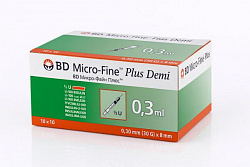 Шприцы инсулиновые одноразовые BD Micro-Fine Plus с иглами 0,3 ml  с иглами 8 mm №10