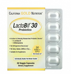 Пробиотики California Gold Nutrition, LactoBif, 30 млрд КОЕ, 60 вегетарианских капсул:uz:Kaliforniya oltin oziqlantiruvchi probiyotiklari, LactoBif, 30 milliard CFU, 60 sabzavotli kapsulalar