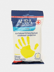 Антибактериальные влажные салфетки, AURA лимон стикер рука, 15 шт