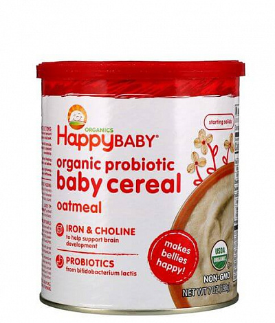 Органическая каша с пробиотиками для детей, овсяная Happy Baby, 198 г