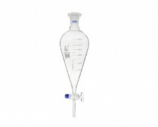 Bo'linish huni 50 ml, kran bilan, borosilikat shisha, nok shaklida, 14/23 zımpara bilan, plastik Mantar bilan