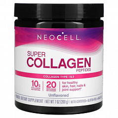 Neocell, пептиды супер коллагена, без вкусовых добавок, 200 гр.:uz:Neocell, super kollagen peptidlari, lazzatsiz, 200g