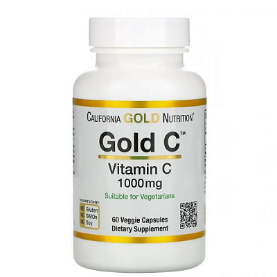 California Gold Nutrition, Gold C, витамин C, 1000 мг, 60 вегетарианских капсул:uz:California Gold Nutrition, Oltin C, Vitamin C, 1000 mg, 60 Veg Kapsül