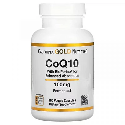 California Gold Nutrition, коэнзим Q10 класса USP с экстрактом BioPerine, 100 мг, 150 растительных капсул:uz:California Gold Nutrition, BioPerine ekstrakti bilan USP Coenzyme Q10, 100 mg, 150 sabzavotli kapsulalar