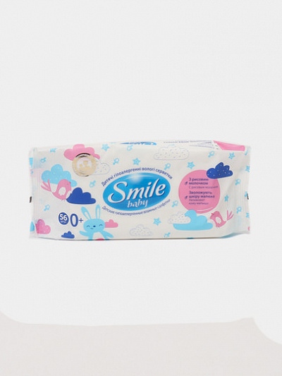 Влажные салфетки для детей Smile, с рисовым молочком, 56 шт