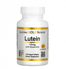Лютеин и зеаксантин California Gold Nutrition, 10 мг, 120 растительных капсул:uz:Lutein va zeaksantin Kaliforniya oltin oziqlanishi, 10 mg, 120 sabzavotli kapsulalar