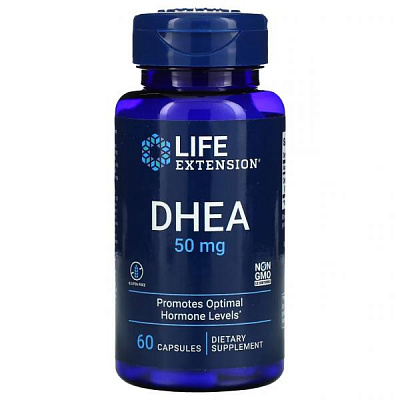 Life Extension, DHEA, 50 мг, 60 капсул:uz:Hayotni uzaytirish, DHEA, 50 mg, 60 kapsula