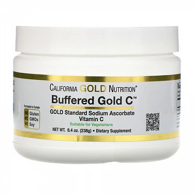 Витамин C в форме порошка, California Gold Nutrition, Buffered Gold C , аскорбат натрия, 238 г (8,4 унции):uz:Vitamin C kukuni, Kaliforniya oltin oziqlanishi, tamponlangan oltin C, natriy askorbat, 8,4 oz (238 g)