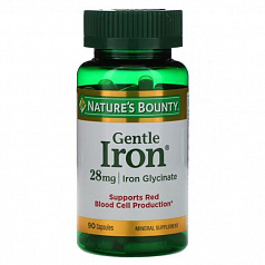 Nature's Bounty, Gentle Iron, железо, 28 мг, 90 капсул:uz:Tabiatning ne'mati, yumshoq temir, temir, 28 mg, 90 kapsula