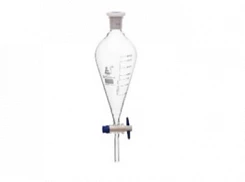 Воронка делительная градуированная 250 мл, грушевидная форма, с ПТФЭ запорным краном :uz:Ptfe qulflash krani bilan 250 ml, nok shaklidagi bo'linish huni 