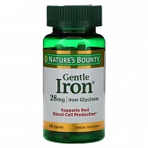 Nature's Bounty, Gentle Iron, железо, 28 мг, 90 капсул:uz:Tabiatning ne'mati, yumshoq temir, temir, 28 mg, 90 kapsula