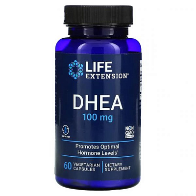 Life Extension, ДГЭА, 100 мг, 60 вегетарианских капсул:uz:Life Extension, DHEA, 100 mg, 60 Veg Kapsül