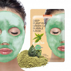 Глубоко очищающая кислородная маска для лица deep purifying green o2 bubble mask green tea 5536 purederm (Корея):uz:Chuqur tozalovchi kislorodli yuz niqobi chuqur tozalovchi yashil o2 pufakchali niqob yashil choy 5536 purederm (Koreya)