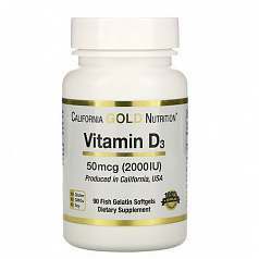 Витамин D3 California Gold Nutrition, 50 мкг (2000 МЕ), 90 мягких капсул из рыбного желатина:uz:California Gold Nutrition Vitamin D3, 50 mkg (2000 IU), 90 Baliq jelatin yumshoq jeli