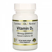 California Gold Nutrition Vitamin D3, 50 mkg (2000 IU), 90 Baliq jelatin yumshoq jeli