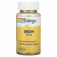 Solaray, Iron (Железо), 50 мг, 60 растительных капсул:uz:Solaray, temir, 50 mg, 60 sabzavotli kapsulalar