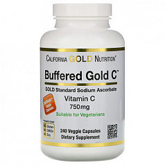 Буферизованный витамин C в капсулах California Gold Nutrition, 750 мг, 240 растительных капсул:uz:Kaliforniya oltin oziqlantiruvchi buferli vitamin C qopqoqlari, 750 mg, 240 sabzavotli kapsulalar