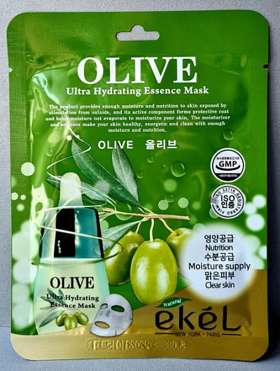 Маска для лица с оливковым маслом olive ultra hydrating essence mask 5534 Ekel (Корея):uz:Zaytun moyi yuz niqobi zaytun ultra namlovchi mohiyati niqobi 5534 Ekel (Koreya)