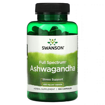 Капсулы Swanson, ашваганда, 450 мг, 100 капсул:uz:Капсулы Swanson, Ashwagandha, 450 mg, 100 kapsula