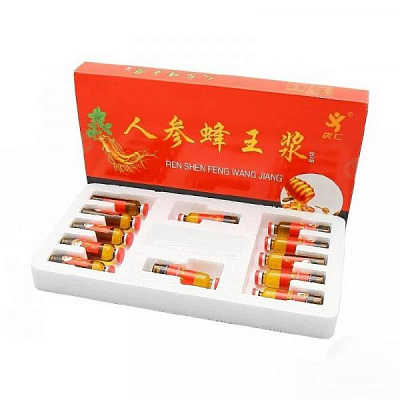 Маточное молочко с женьшенем Ren shen Feng Wang Jiang:uz:Ginseng bilan Royal jele Ren Shen Feng Vang Jiang 10x12 ml.