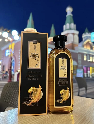 Шампунь женьшеневый лечебный против выпадения волос Wellice Ginseng Collagen:uz:Soch to'kilishiga qarshi ginseng dorivor shampun Wellice Ginseng kollagen