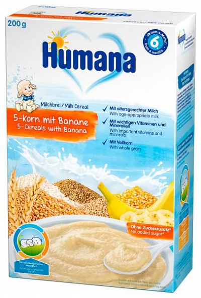 Humana Молочная каша 5 злаков с бананом 200г с 6 месяцев