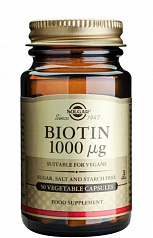 Таблетки биотина для здоровой кожи и волос Solgar Biotin 1000mg (250 шт.):uz:Sog'lom teri va sochlar uchun biotin tabletkalari Solgar Biotin 1000mg (250 dona)