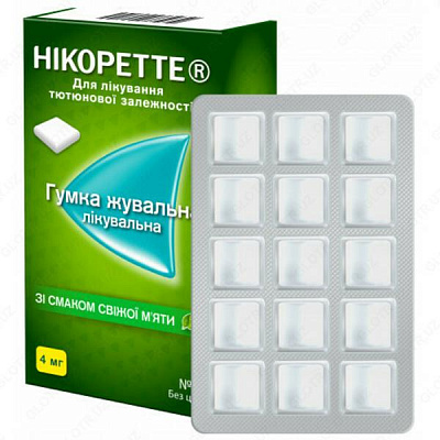 Жевательная резинка Nicorette:uz:Nikoret saqichi 15 dona.