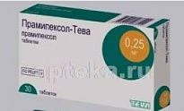 ПРАМИПЕКСОЛ ТЕВА 0,00025 таблетки N30