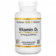 California Gold Nutrition, витамин D3, 50 мкг (2000 МЕ), 360 рыбно-желатиновых капсул