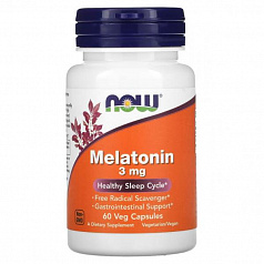 Мелатонин,  Now Foods, 3 мг, 60 капсул:uz:Melatonin, Now Foods, 3 mg, 60 kapsula
